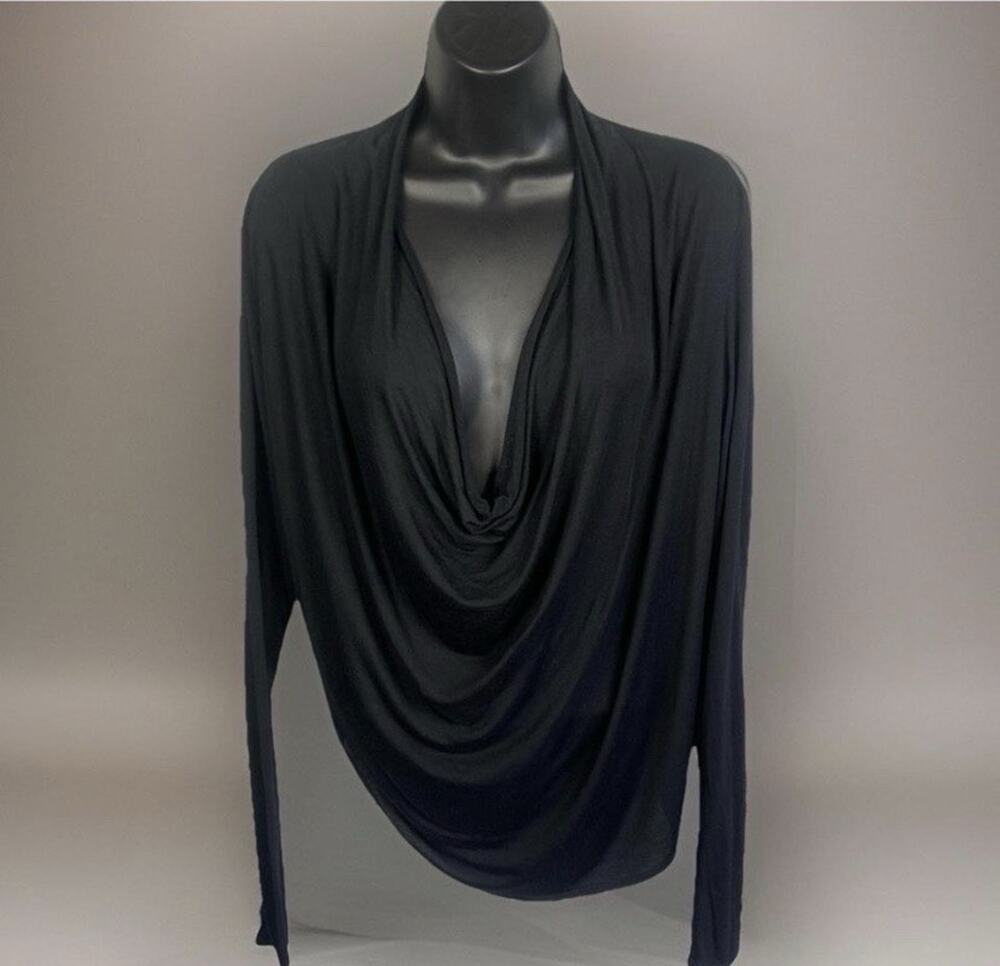 Vintage Helmut Lang Cowl Neck Draped Top Women’s Black L Made In USA Micro Modal